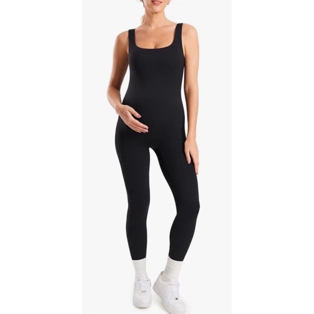 Momanda Maternity Jumpsuit Workout Romper Black Size XXL